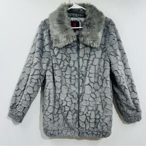 Adrienne Landau Faux Fur Jacket Gray Cozy Soft Full Zip Coat Pockets Size Medium